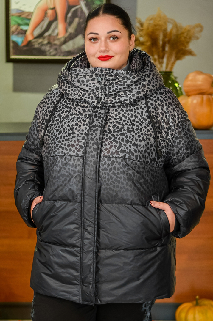 Куртка в кольорі графіт з леопардовим принтом великих розмірів