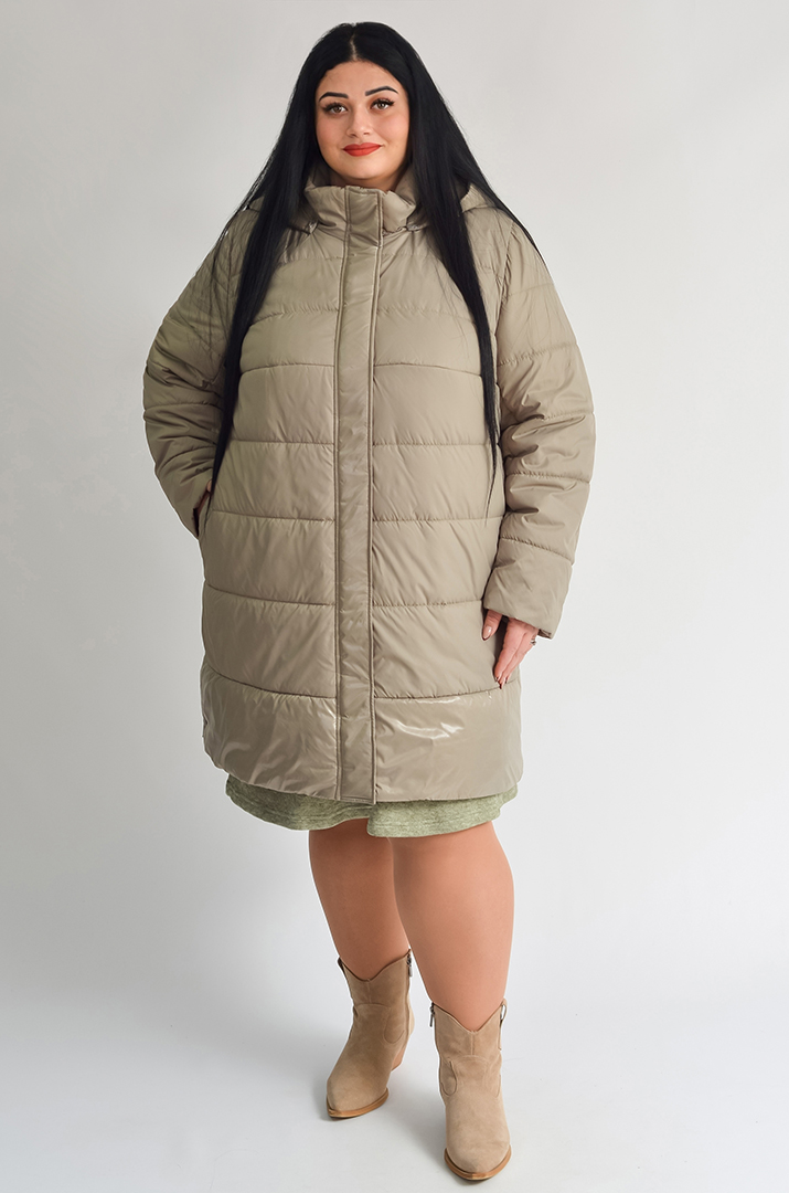 Куртка зимова з капюшоном і боковими кнопками великих розмірів