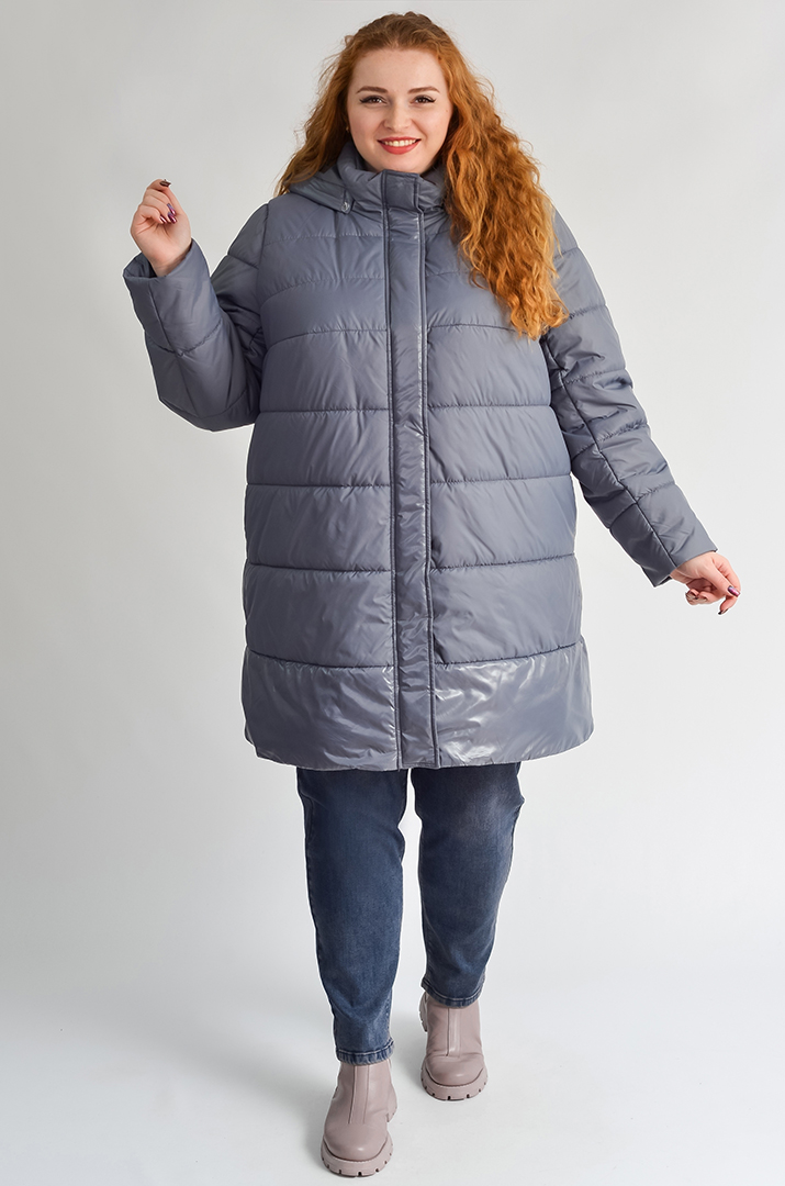 Куртка зимова з капюшоном і боковими кнопками великих розмірів