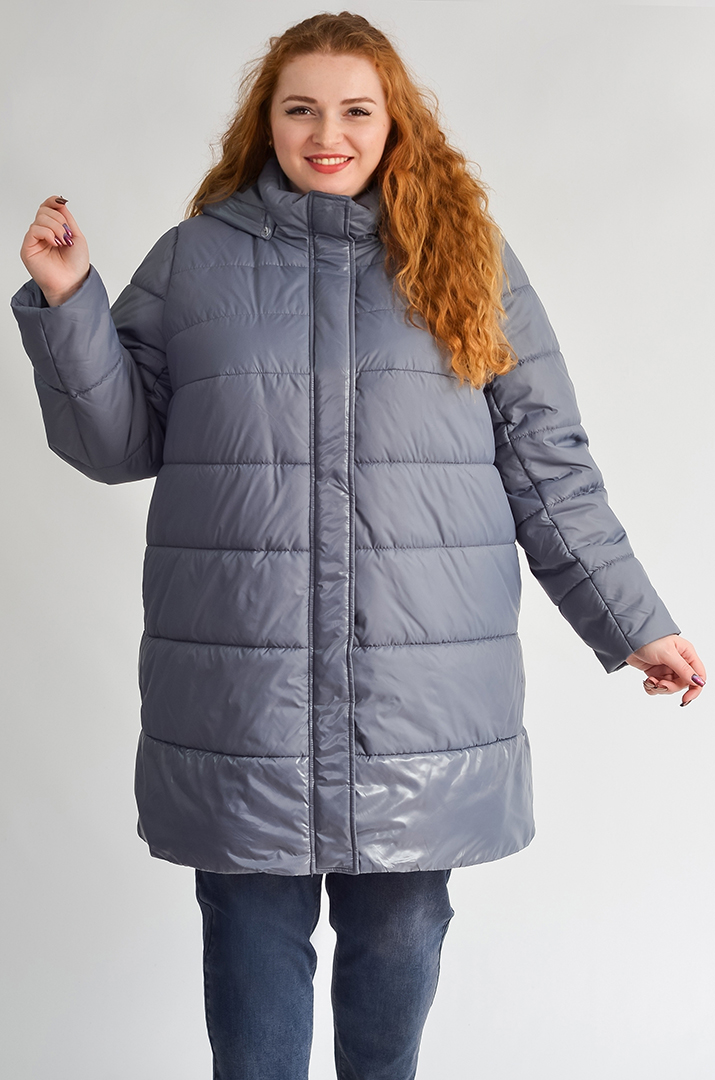 Куртка зимова з капюшоном і боковими кнопками великих розмірів