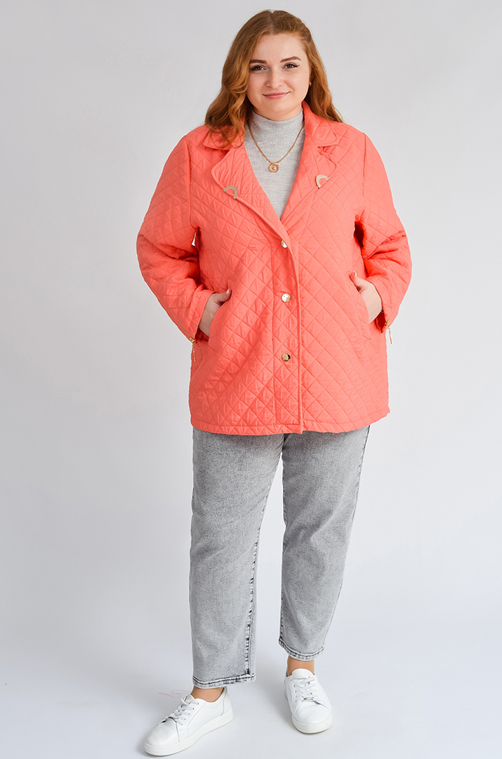 Куртка-жакет стьобана коралового кольору великих розмірів
