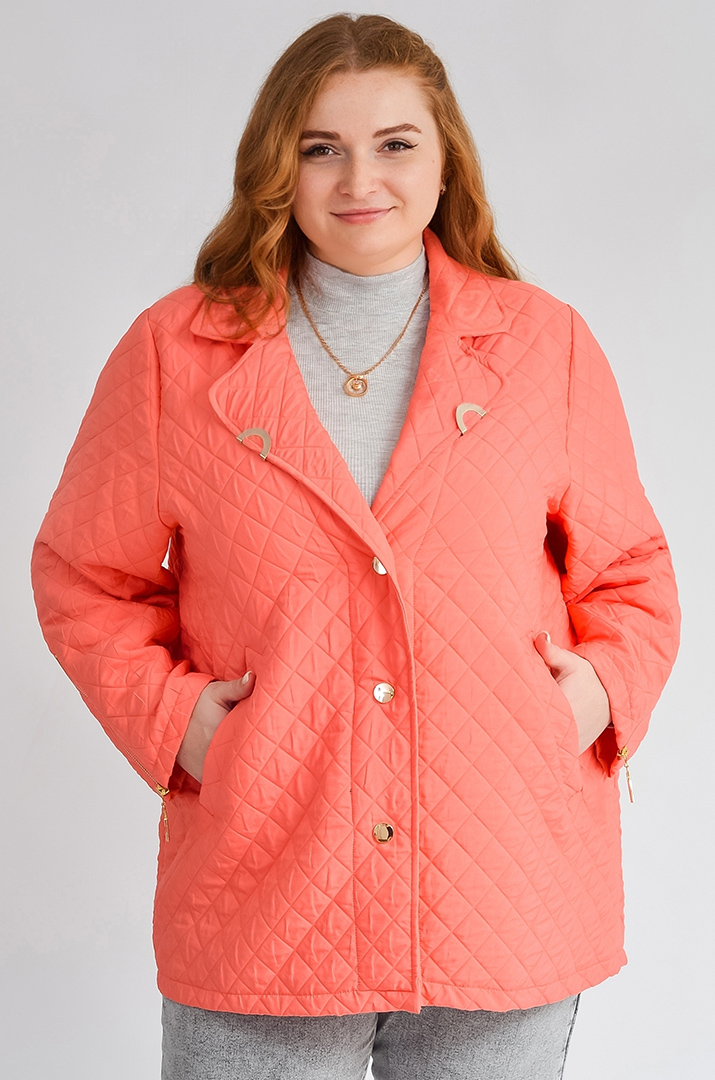 Куртка-жакет стьобана коралового кольору великих розмірів