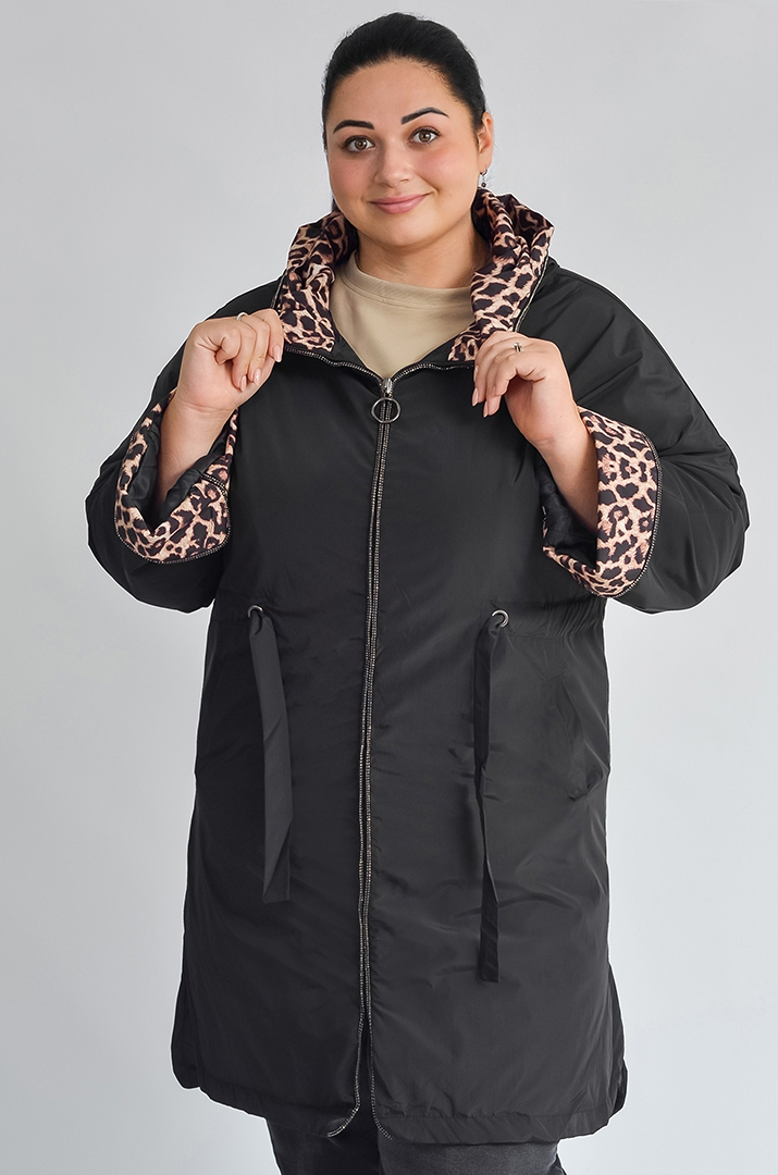 Довга куртка з капюшоном та регульованою талією великих розмірів