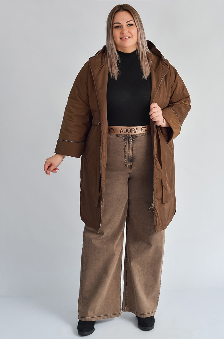 Довга куртка з капюшоном та регульованою талією великих розмірів