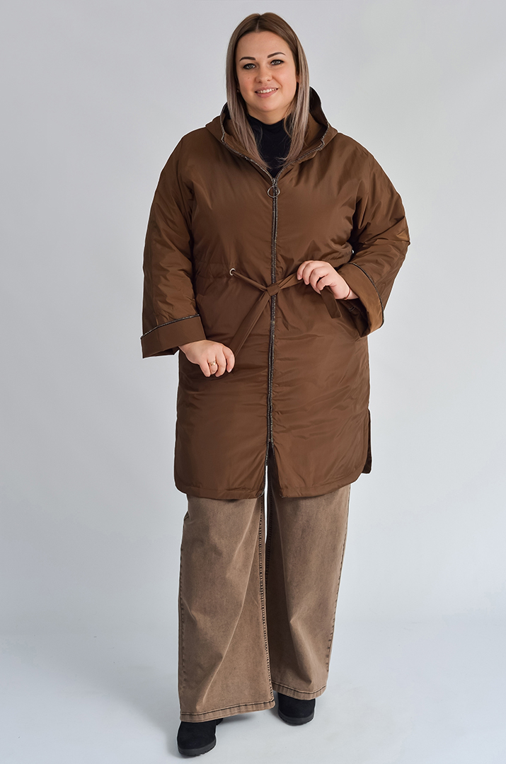 Довга куртка з капюшоном та регульованою талією великих розмірів