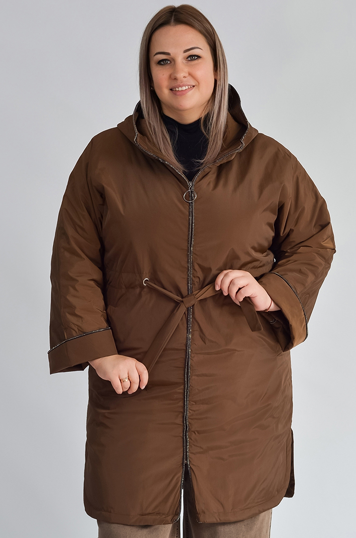 Довга куртка з капюшоном та регульованою талією великих розмірів