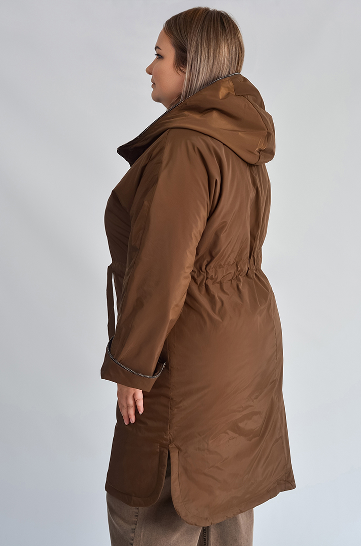 Довга куртка з капюшоном та регульованою талією великих розмірів