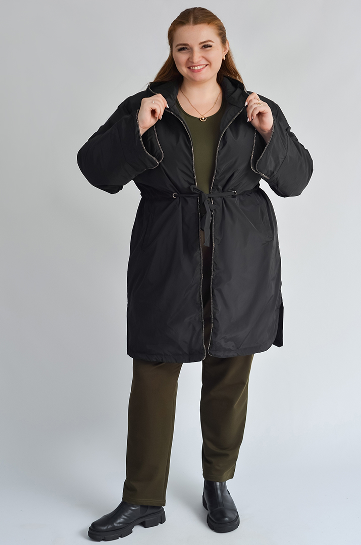 Довга куртка з капюшоном та регульованою талією великих розмірів