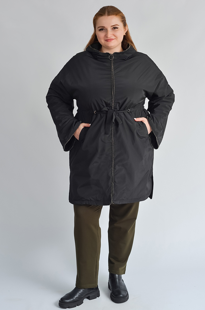 Довга куртка з капюшоном та регульованою талією великих розмірів