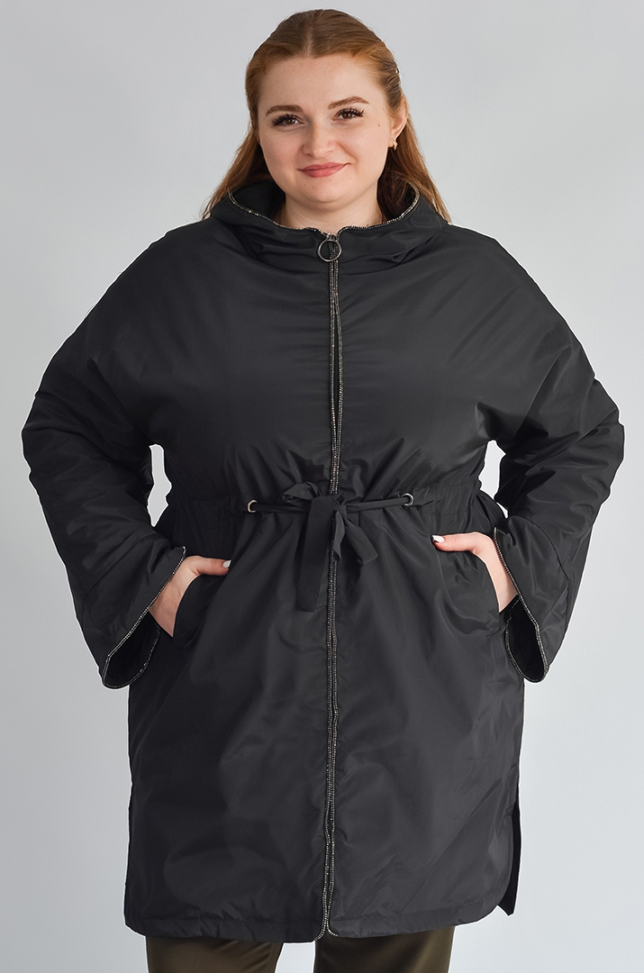 Довга куртка з капюшоном та регульованою талією великих розмірів