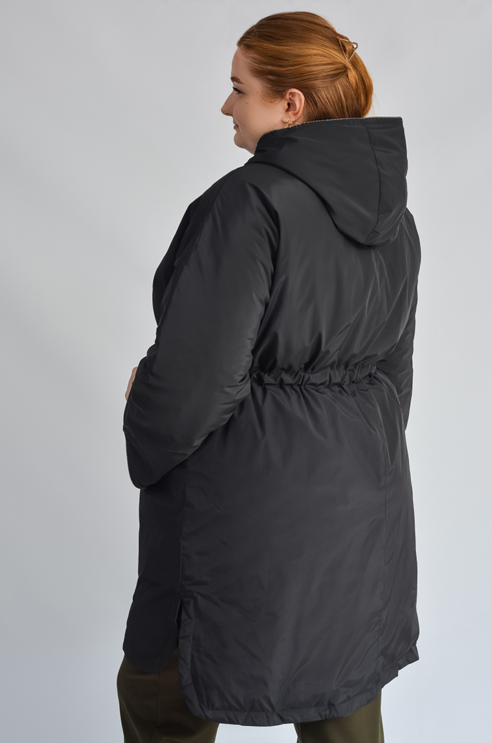 Довга куртка з капюшоном та регульованою талією великих розмірів