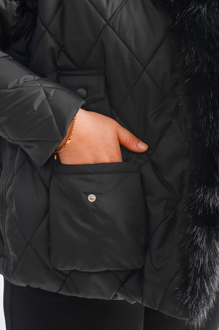 Куртка зі знімним хутром і стильними накладними кишенями великих розмірів