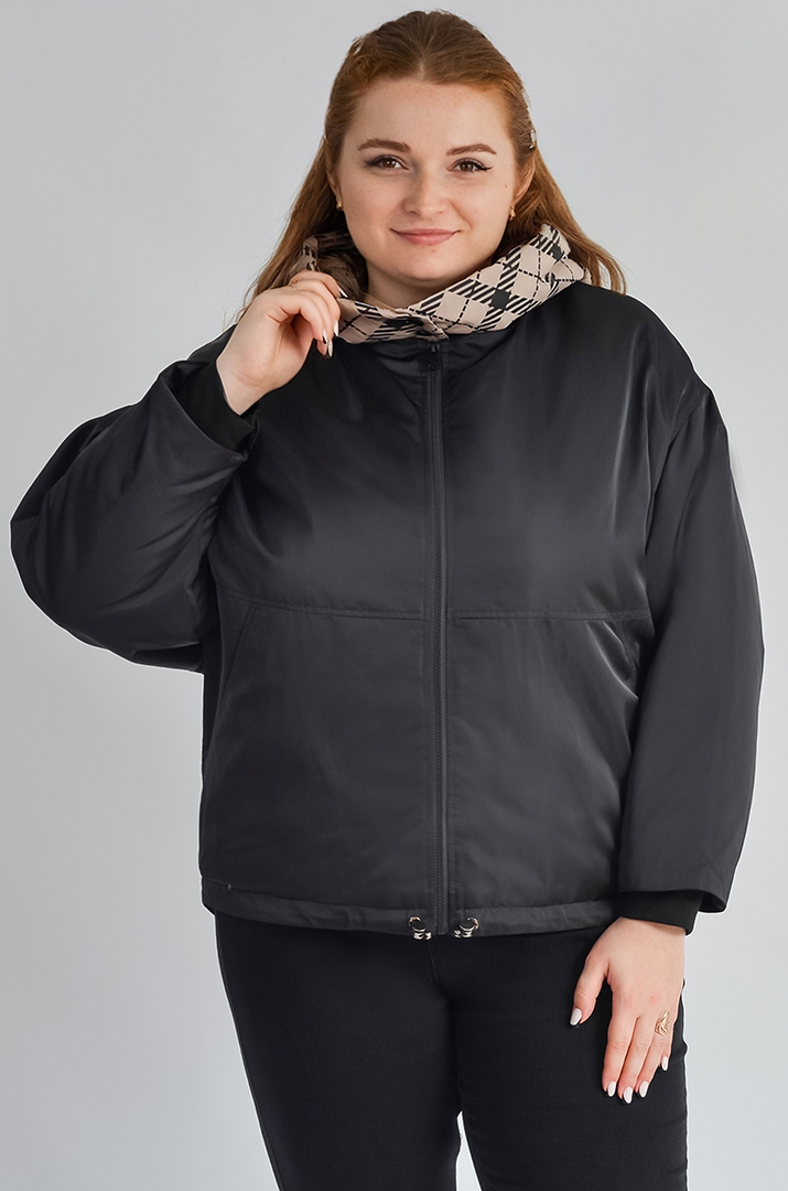 Чорна коротка куртка з знімним капюшоном великих розмірів