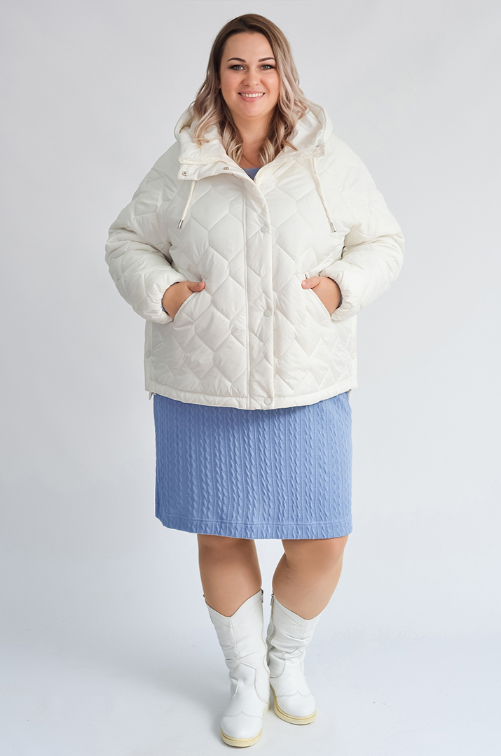 Стьобана куртка прямого силуету з капюшоном великих розмірів