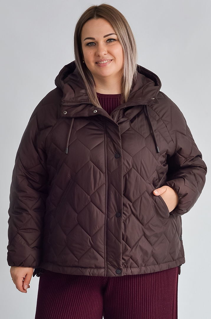 Стьобана куртка прямого силуету з капюшоном великих розмірів
