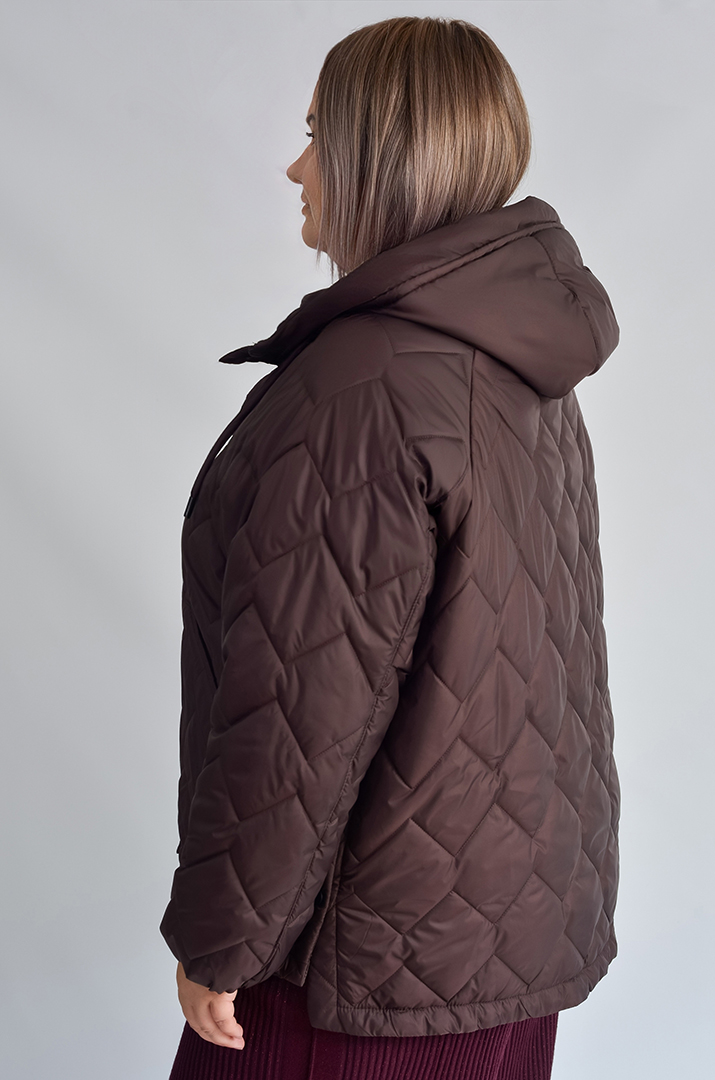 Стьобана куртка прямого силуету з капюшоном великих розмірів