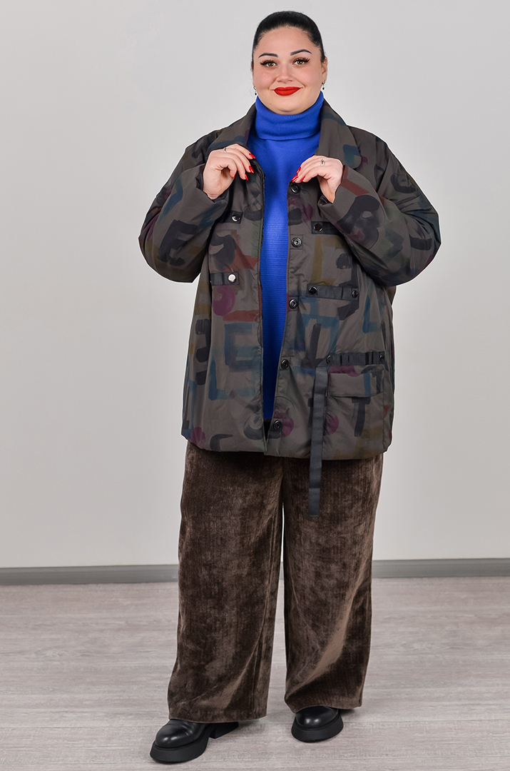 Куртка на кнопках в графітовому відтінку з кольоровими акцентами великих розмірів