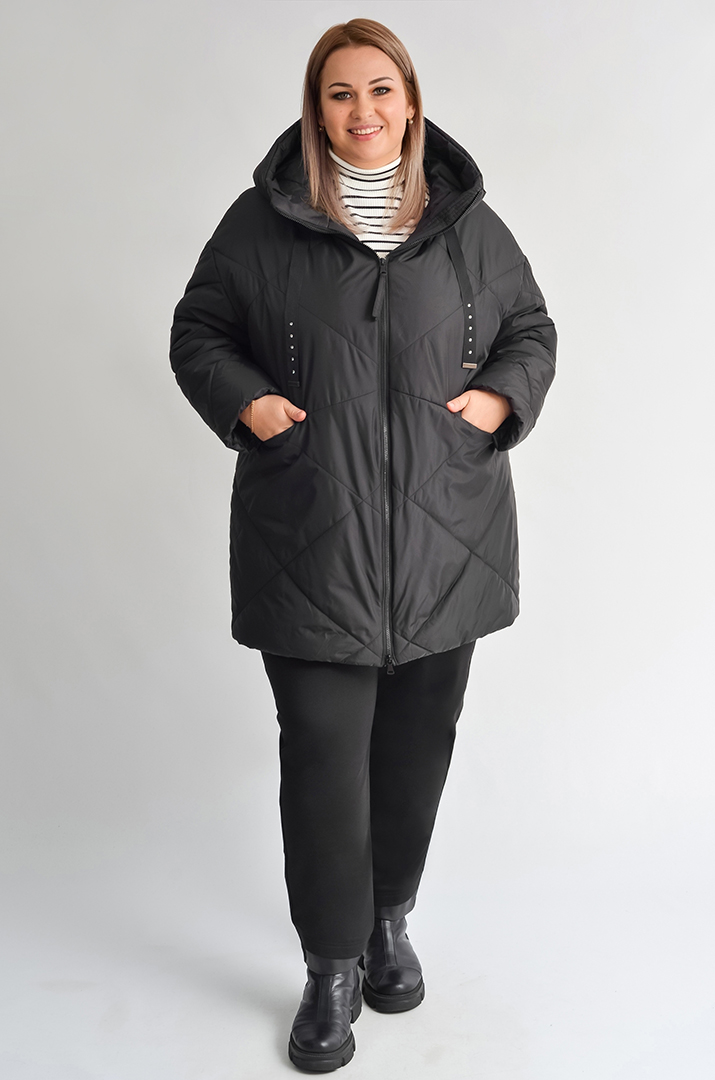 Зимова куртка з капюшоном і декоративними шнурками великих розмірів
