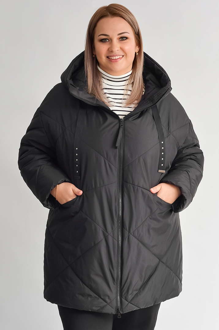 Зимова куртка з капюшоном і декоративними шнурками великих розмірів