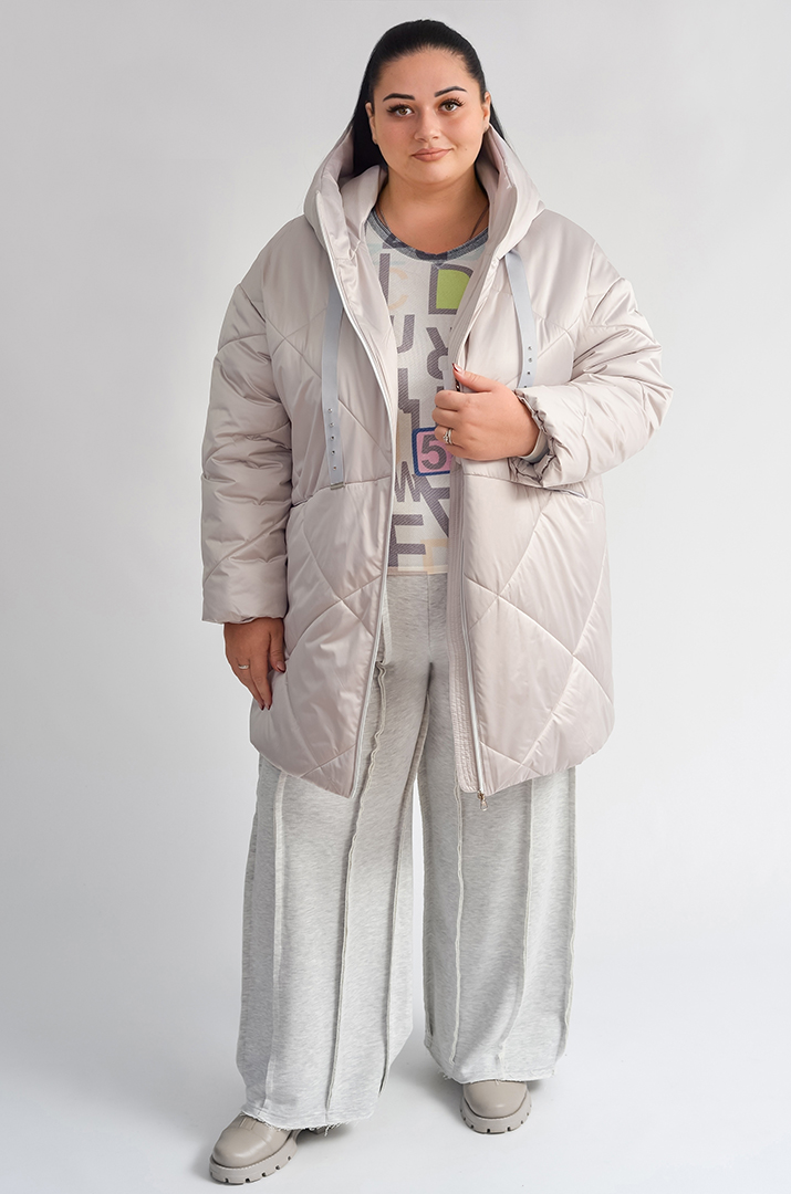 Зимова куртка з капюшоном і декоративними шнурками великих розмірів