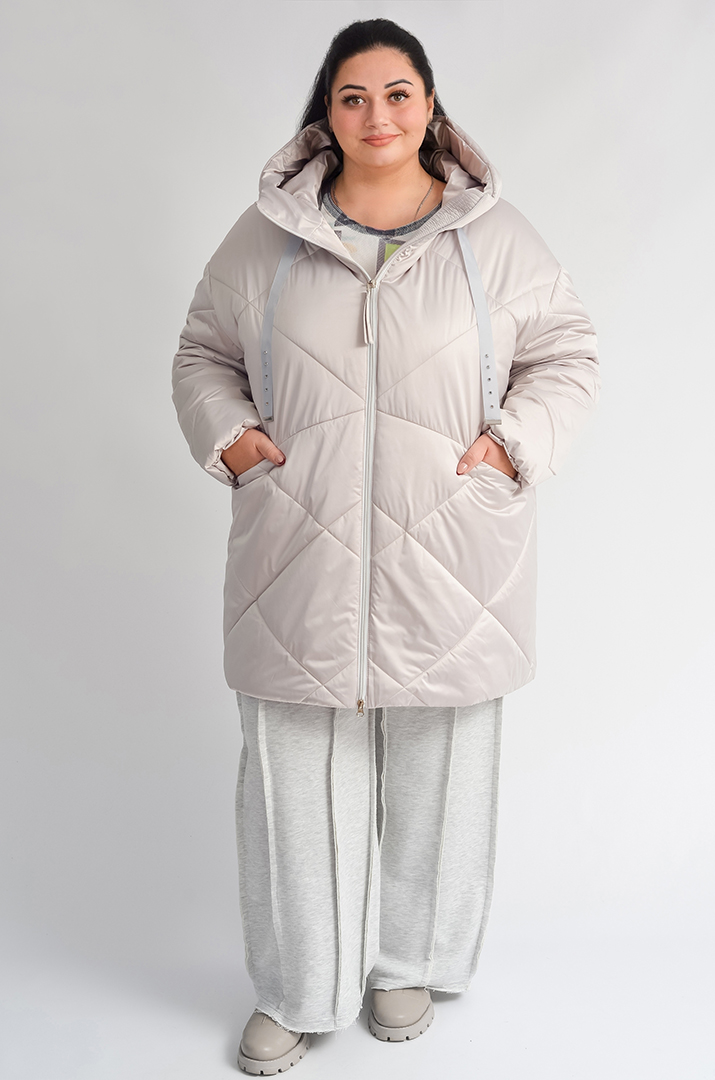 Зимова куртка з капюшоном і декоративними шнурками великих розмірів