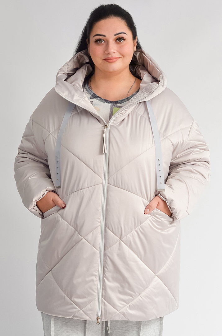 Зимова куртка з капюшоном і декоративними шнурками великих розмірів