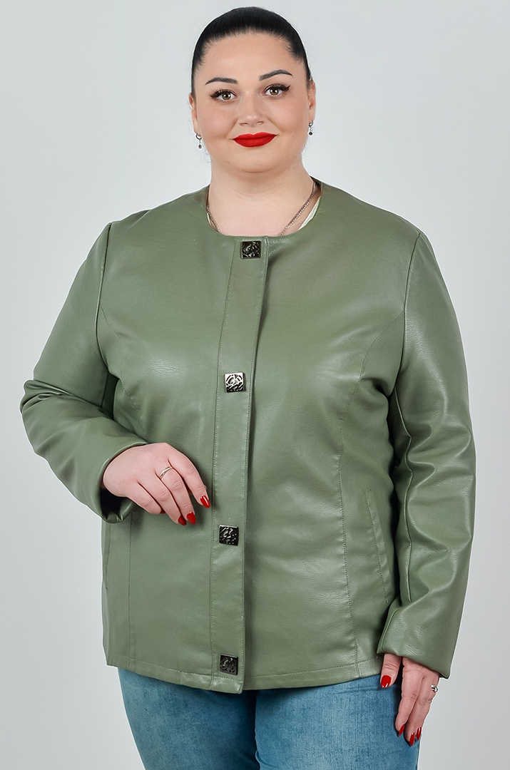 Однотонна куртка з екошкіри з акцентними кнопками великих розмірів