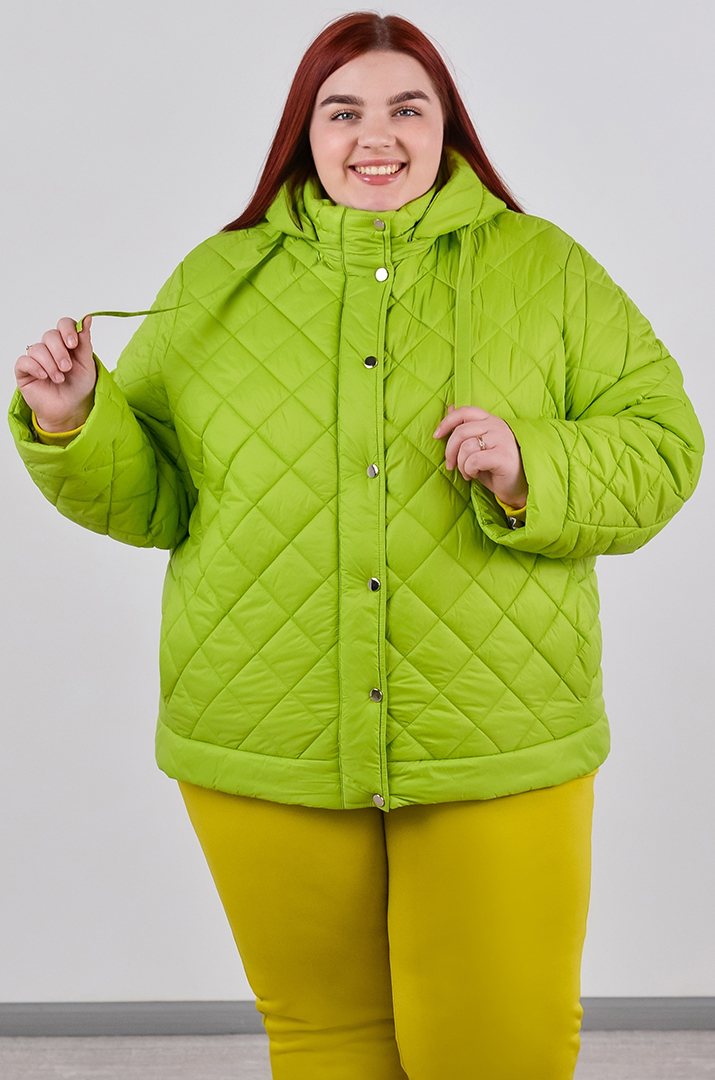 Куртка коротка з ромбовою стібкою та комбінованою застібкою великих розмірів