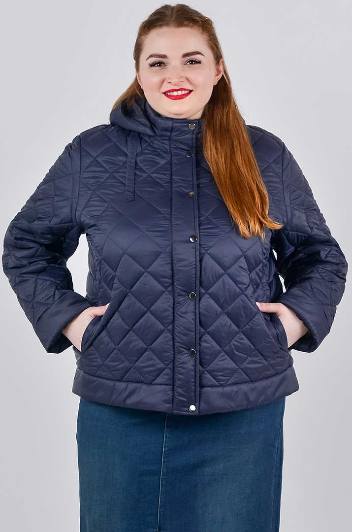 Куртка коротка з ромбовою стібкою та комбінованою застібкою великих розмірів