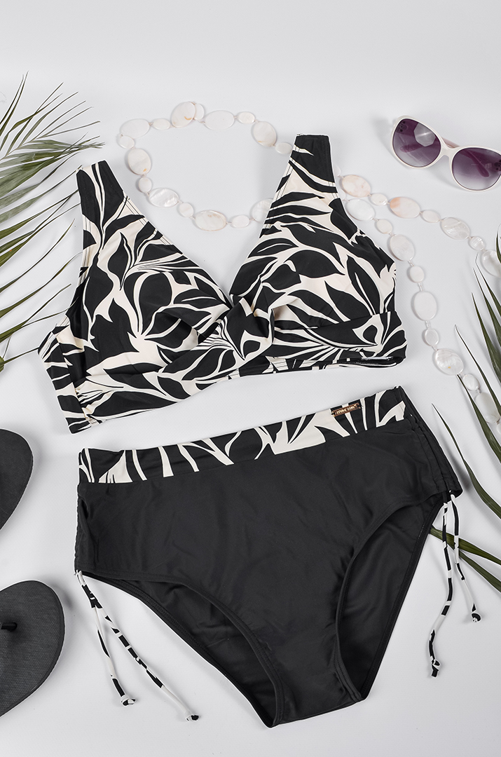 Купальник роздільний із контрастним абстрактним принтом великих розмірів