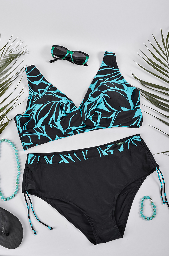 Купальник роздільний із контрастним абстрактним принтом великих розмірів