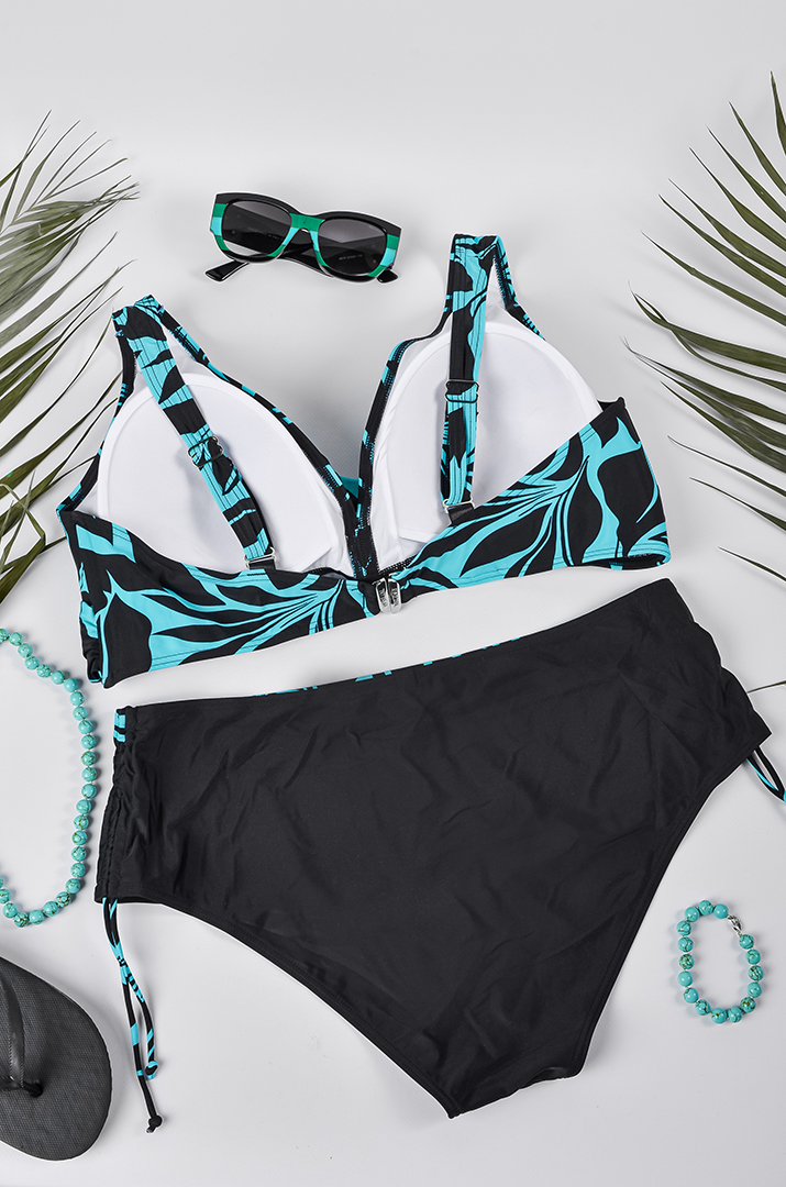 Купальник роздільний із контрастним абстрактним принтом великих розмірів