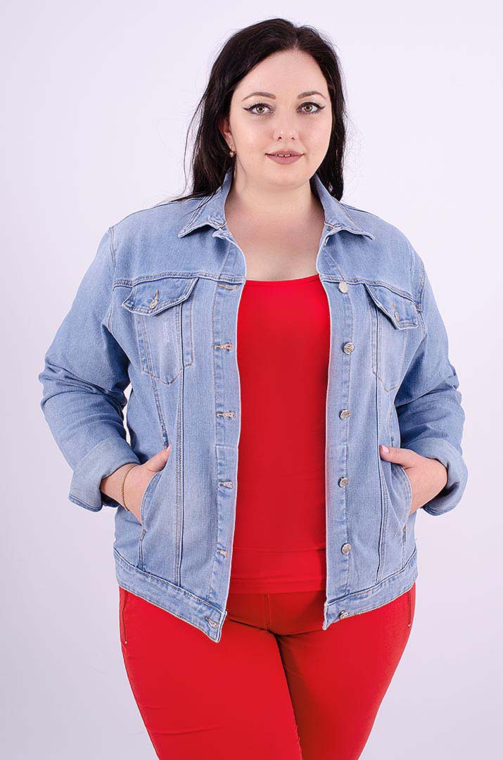 Куртка джинсова з блискітками на спині батал