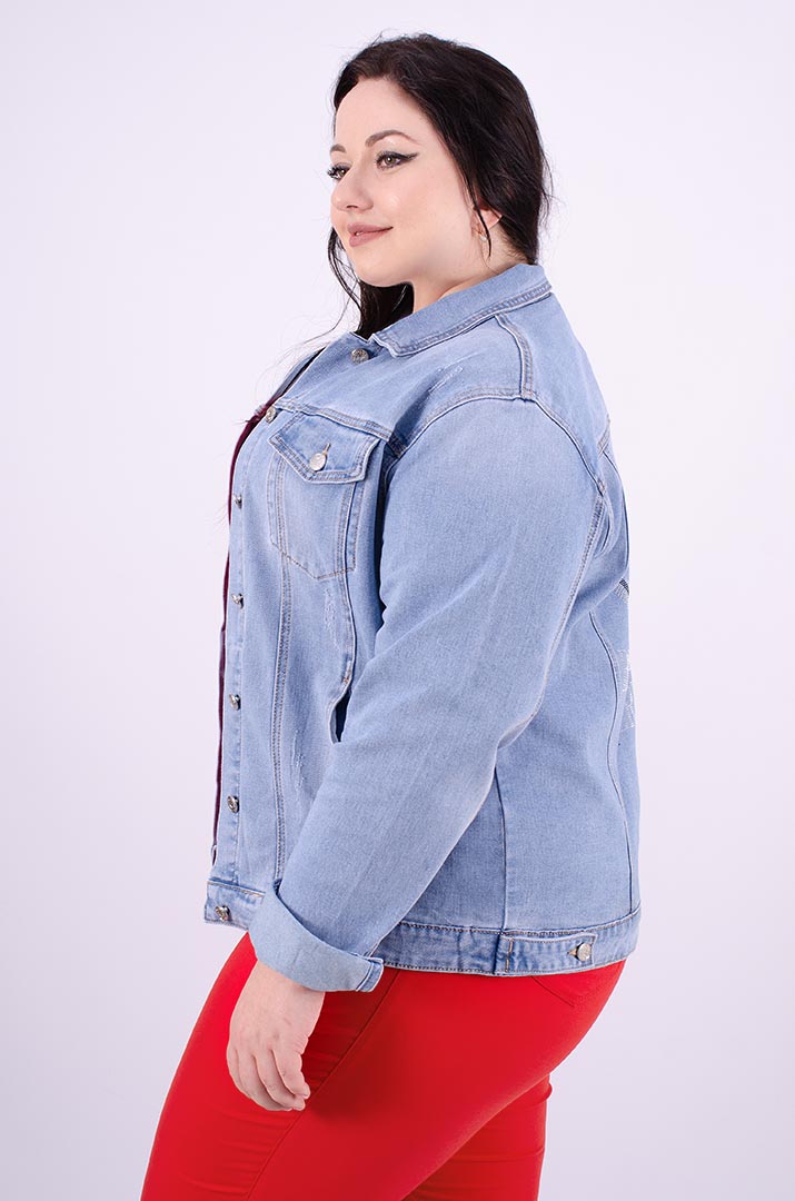 Куртка джинсова з блискітками на спині батал