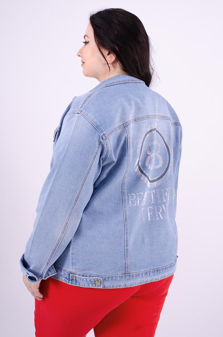 Куртка джинсова з блискітками на спині батал