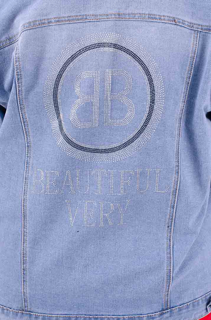 Куртка джинсова з блискітками на спині батал