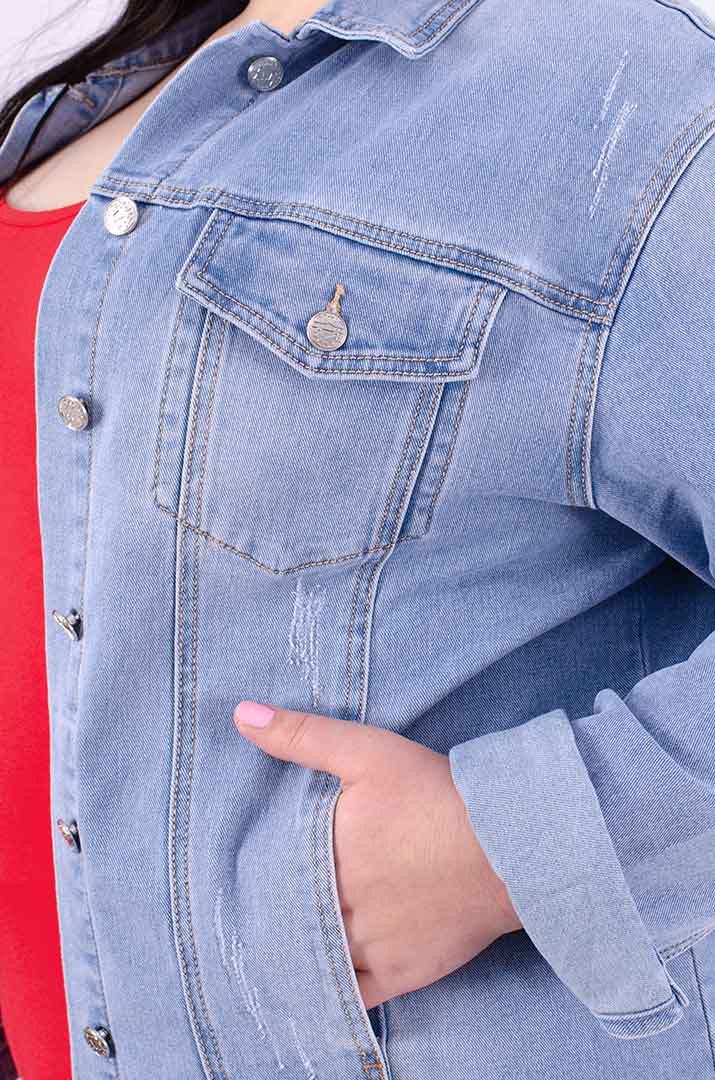 Куртка джинсова з блискітками на спині батал