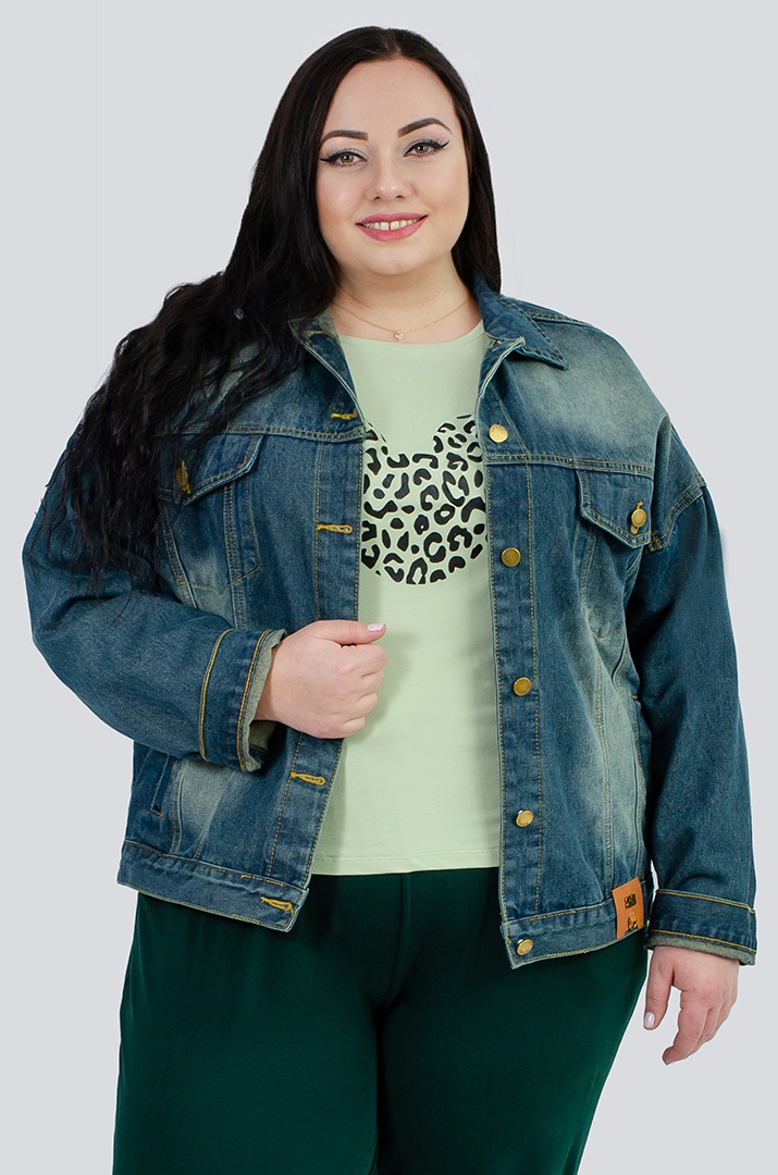 Стильна джинсова куртка великих розмірів