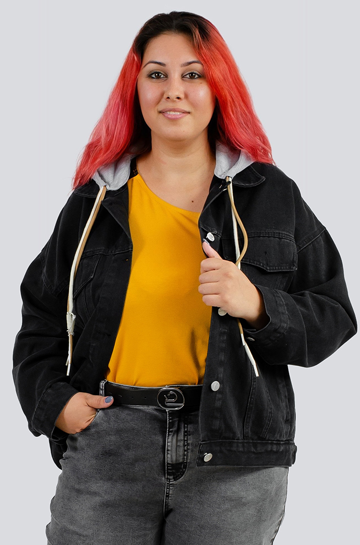 Графитовый джинсовый лепень с капюшоном больших размеров