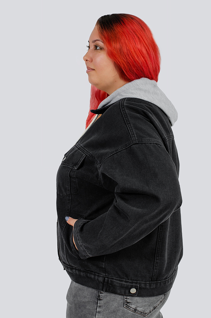 Графитовый джинсовый лепень с капюшоном больших размеров