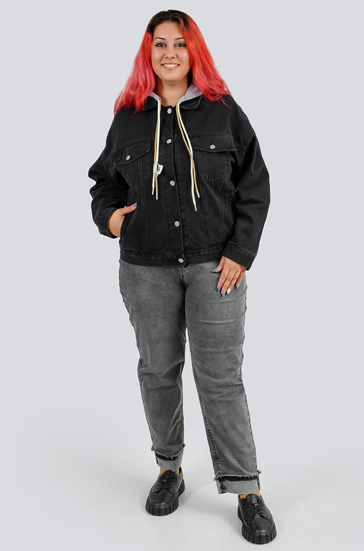 Графитовый джинсовый лепень с капюшоном больших размеров