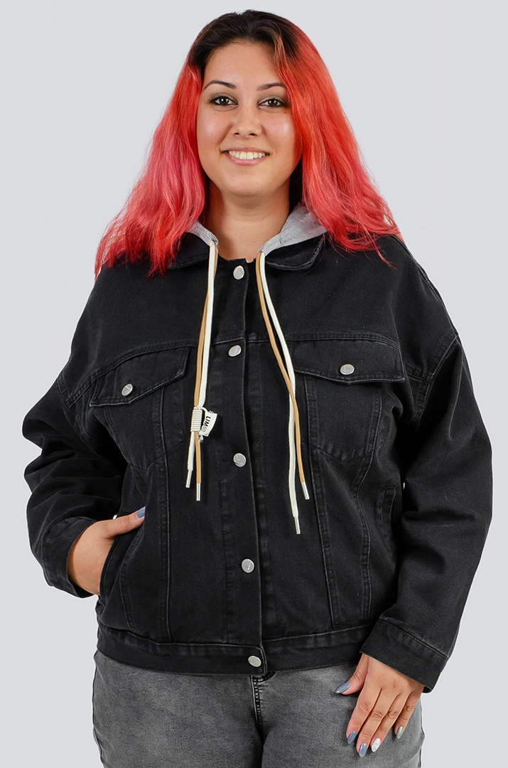 Графитовый джинсовый лепень с капюшоном больших размеров