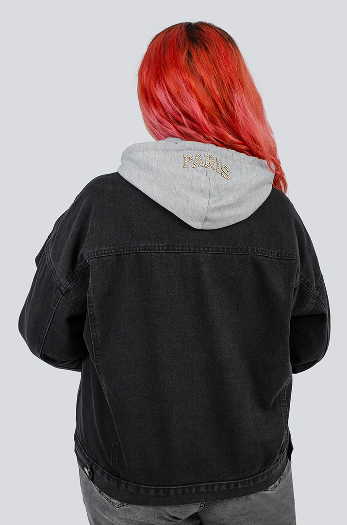 Графитовый джинсовый лепень с капюшоном больших размеров