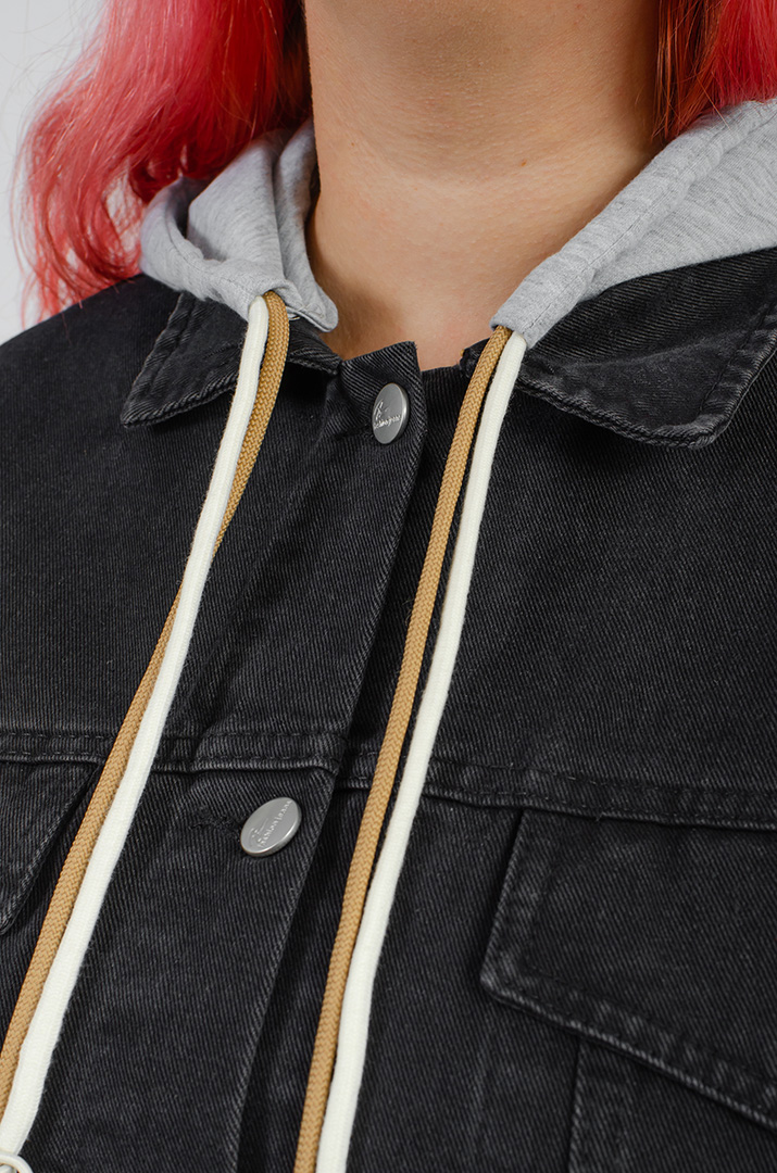 Графитовый джинсовый лепень с капюшоном больших размеров