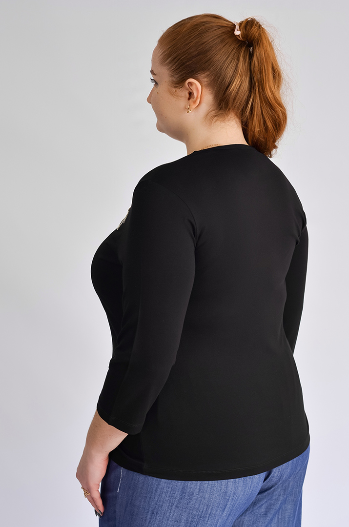 Лонгслів чорний з сіткою та декором великих розмірів