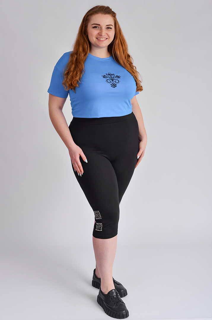 Лосини чорного кольору оздоблені аплікацією з камінців великих розмірів