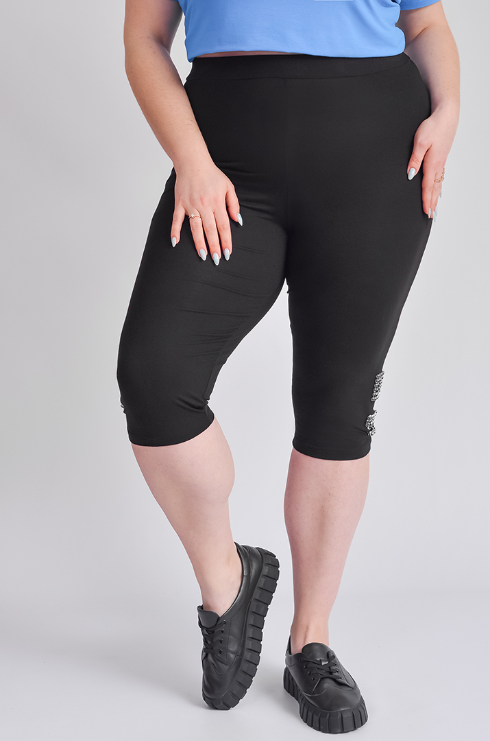 Лосини чорного кольору оздоблені аплікацією з камінців великих розмірів