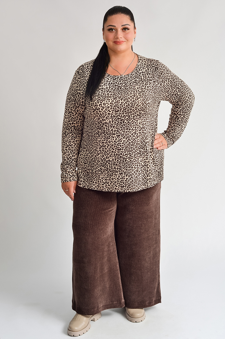 Лонгслив длинный с леопардовым принтом больших размеров