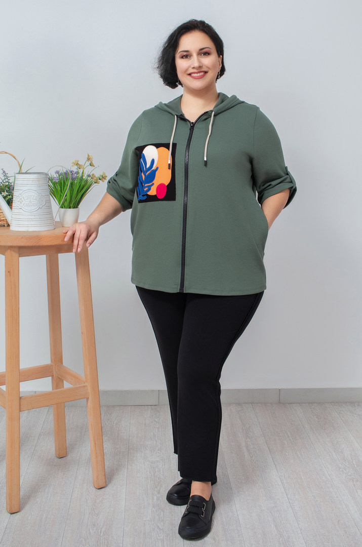 Мастерка трикотажна з кольоровими нашивками батал