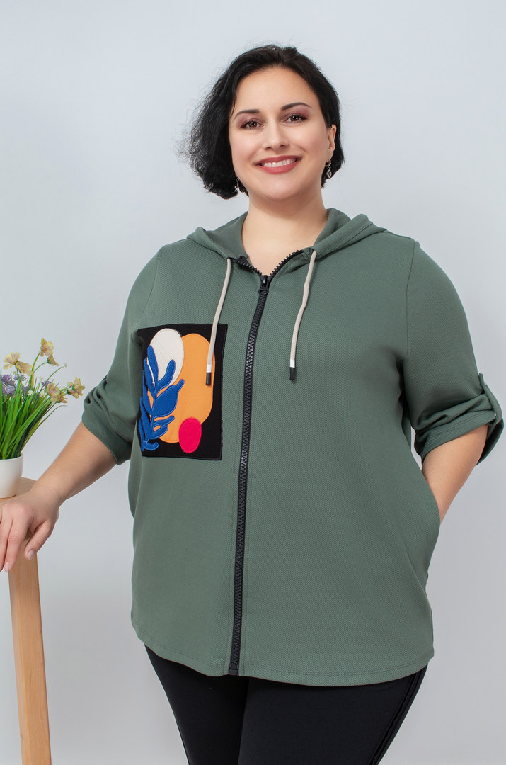 Мастерка трикотажна з кольоровими нашивками батал